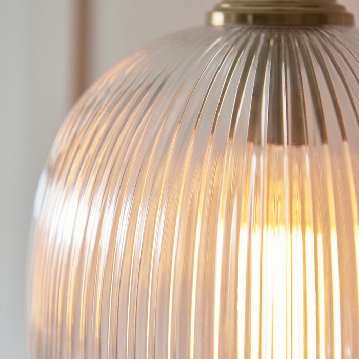 Ferna - Ribbed Glass Pendant Light - Aged Brass