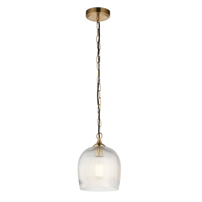 Ferna - Ribbed Glass Pendant Light - Aged Brass