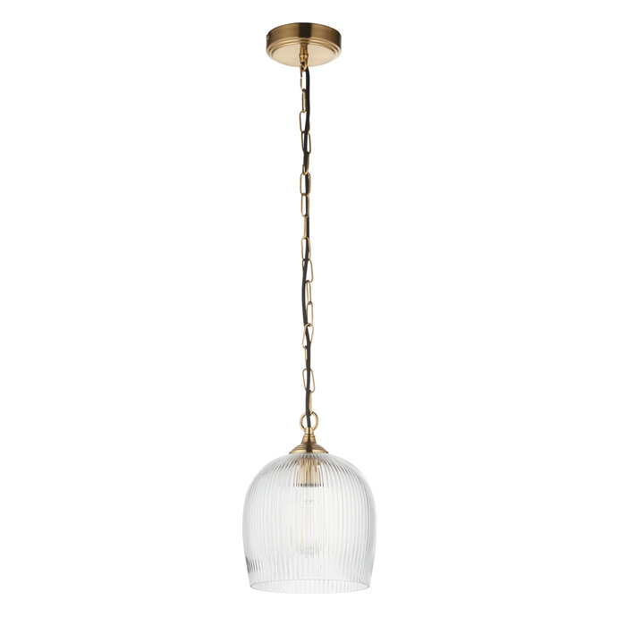 Ferna - Ribbed Glass Pendant Light - Aged Brass