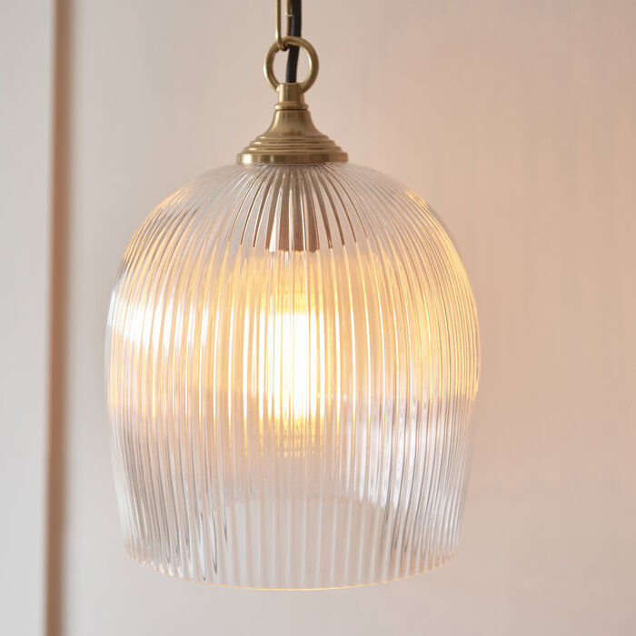 Ferna - Ribbed Glass Pendant Light - Aged Brass