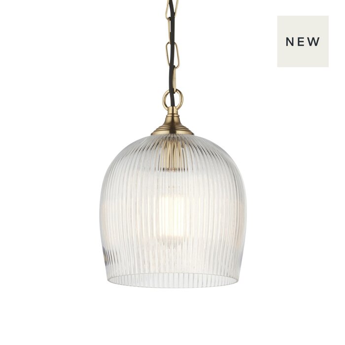 Ferna - Ribbed Glass Pendant Light - Aged Brass