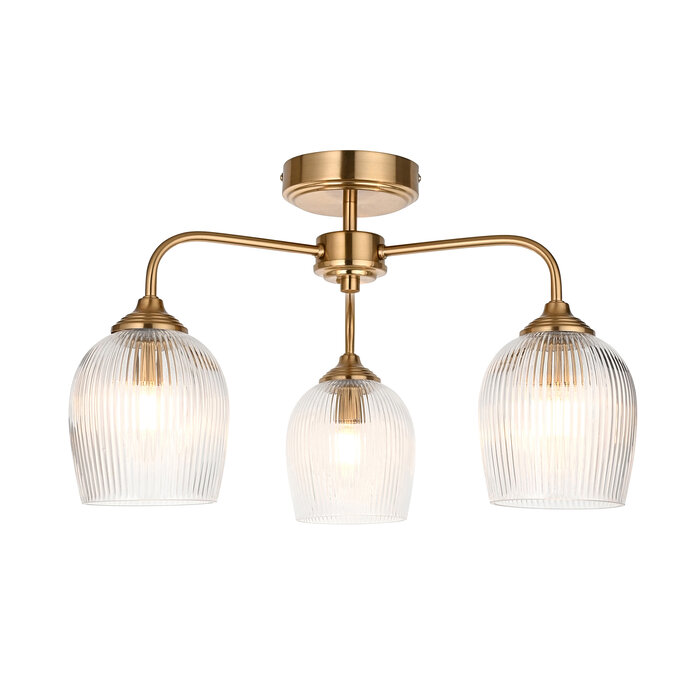 Ferna - Ribbed Glass Semi Flush Ceiling Light - Aged Brass