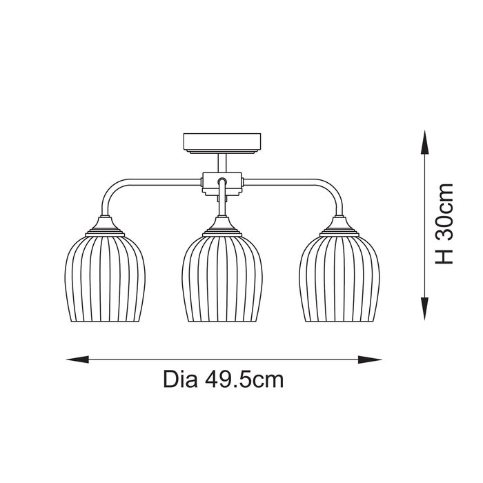 Ferna - Ribbed Glass Semi Flush Ceiling Light - Aged Brass
