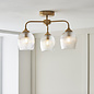 Ferna - Ribbed Glass Semi Flush Ceiling Light - Aged Brass