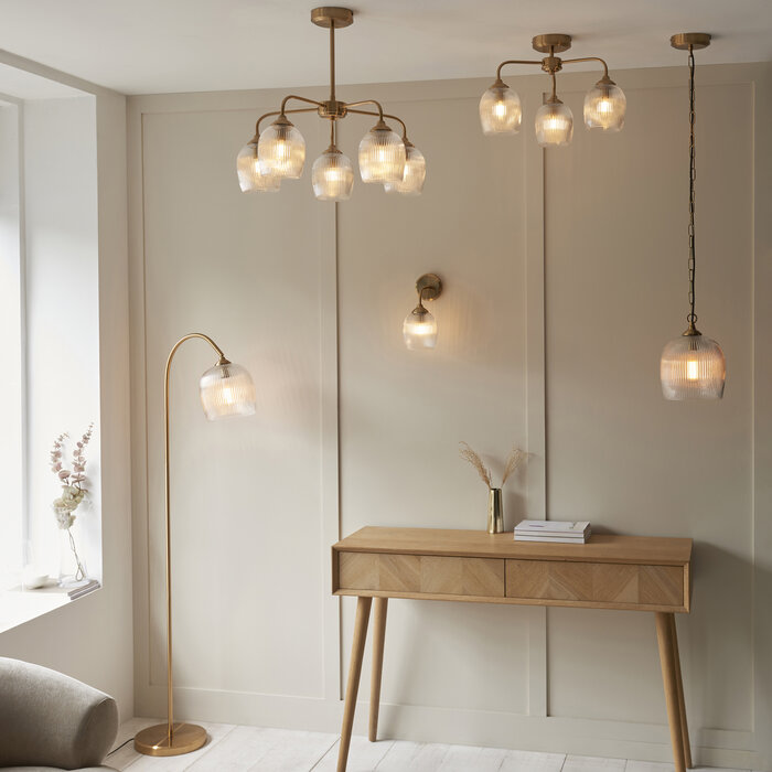 Ferna - Ribbed Glass Wall Light - Aged Brass