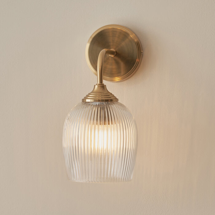 Ferna - Ribbed Glass Wall Light - Aged Brass