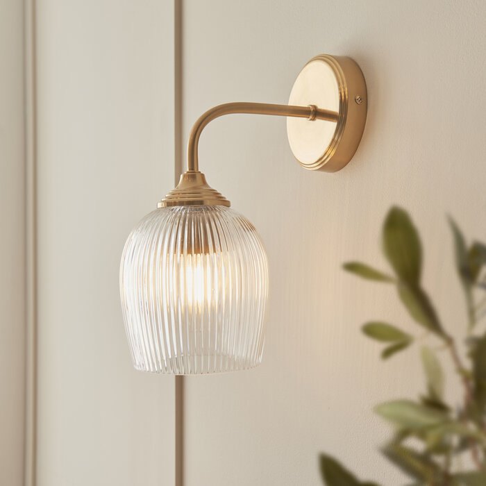 Ferna - Ribbed Glass Wall Light - Aged Brass