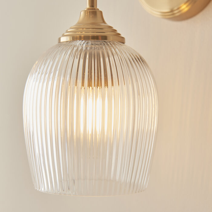 Ferna - Ribbed Glass Wall Light - Aged Brass