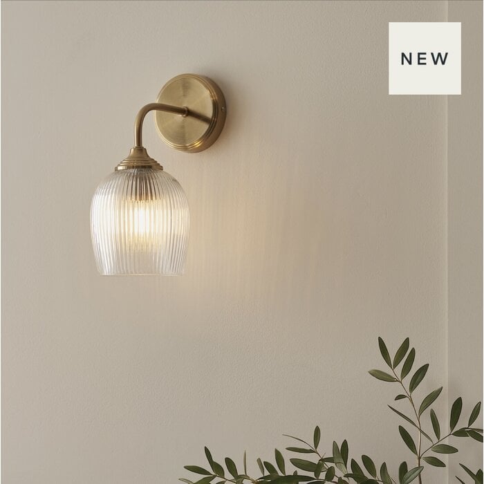 Ferna - Ribbed Glass Wall Light - Aged Brass
