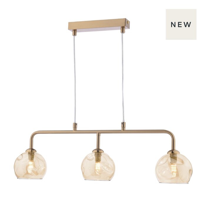 Freya - 3 Light Bar Pendant Antique Bronze & Champagne Dimpled Glass