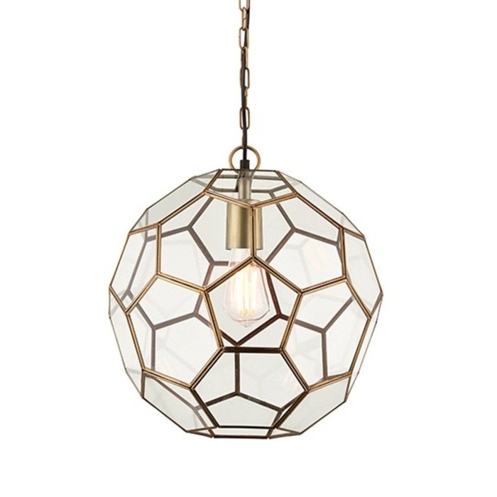 Glass Panelled Globe Pendant - Antique Brass