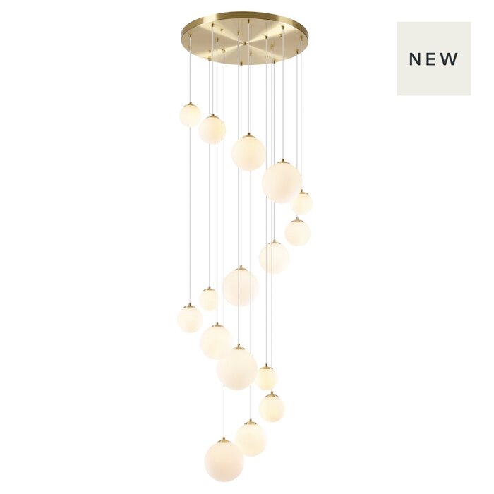 Grandis - 16 Light Giant Cluster Pendant - Satin Gold & Opal Glass