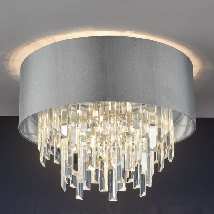 Halle 4 Light Flush Ceiling Light - Grey Shade Crystal