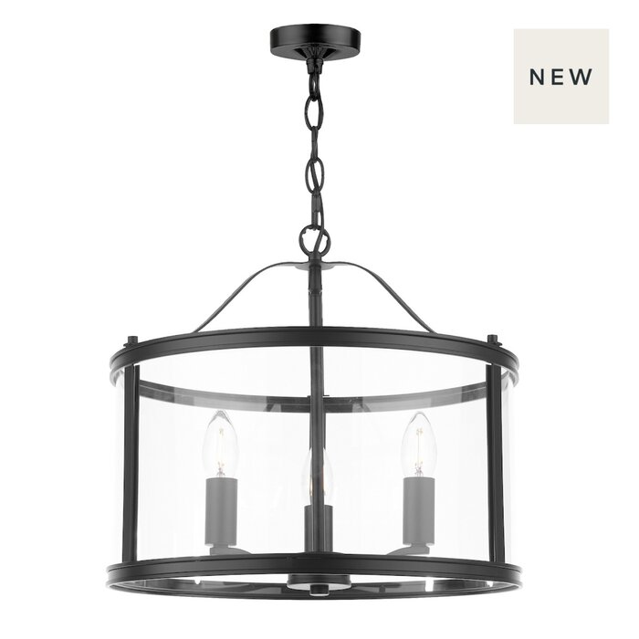 Harrington - 3 Light Black and Glass Lantern Feature Pendant - Laura Ashley