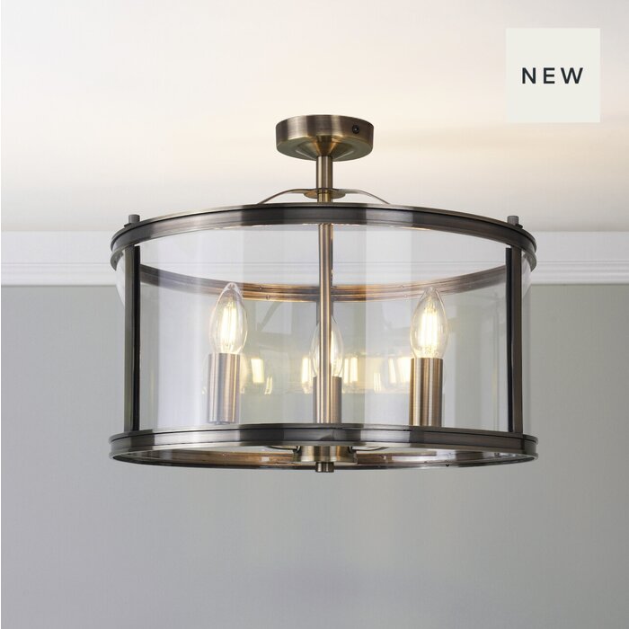 Harrington - 3 Light Semi-Flush Ceiling Light Antique Brass & Glass - Laura Ashley