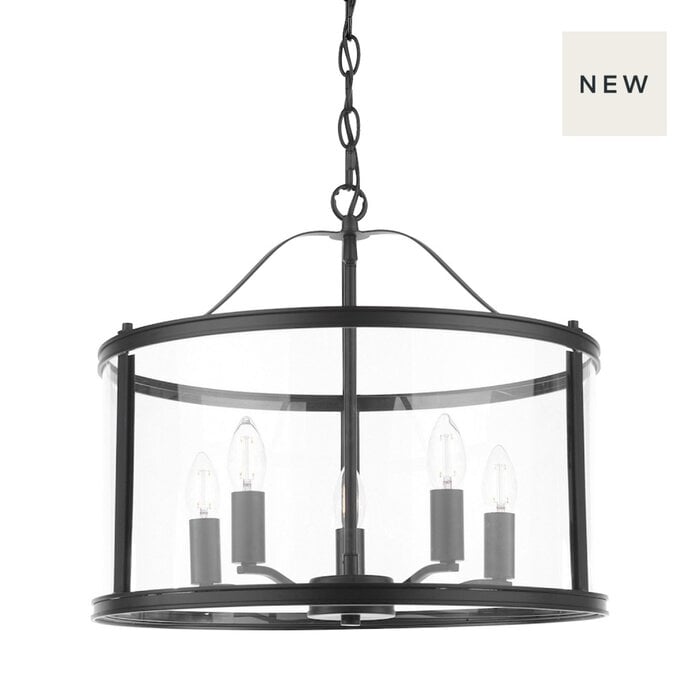 Harrington - 5 Light Black and Glass Lantern Feature Pendant - Laura Ashley