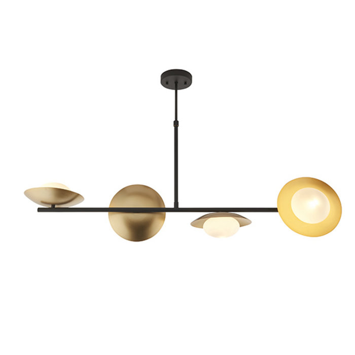 Harwood - Scandi Disc Bar Pendant with Opal Globes - Dark Bronze & Gold