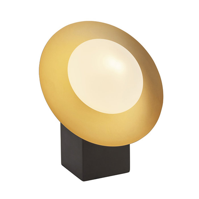 Harwood - Scandi Disc Table Light with Opal Glass Globe - Dark Bronze & Gold