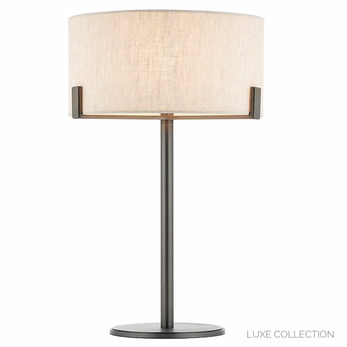 Hatfield - Modern Drum Table Light - Natural Linen & Brushed Bronze