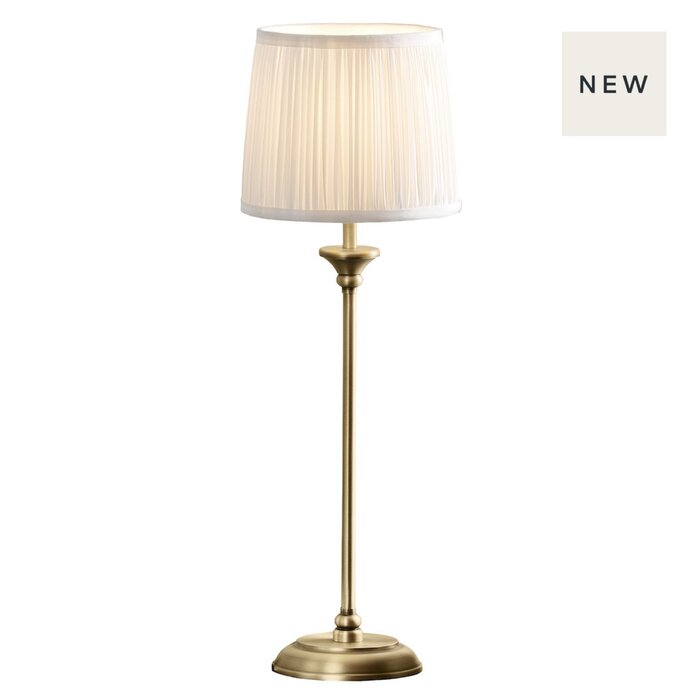 Hemsley - Antique Brass Classic Table Lamp with Ivory Silk Shade - Laura Ashley
