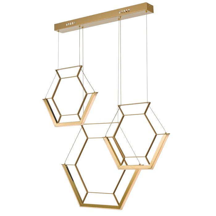 Hexagon - Ultra Modern 3 Light Cluster Pendant - Gold - LED