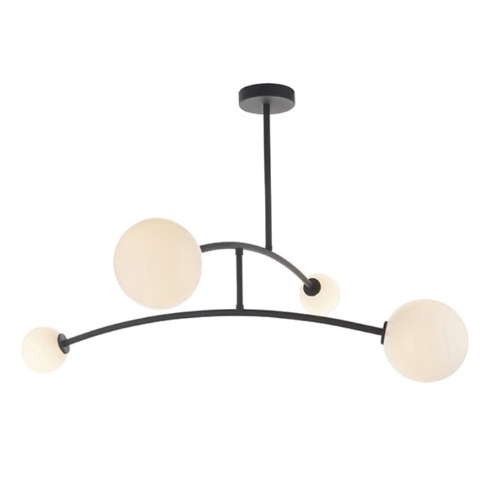Howard - Modern Mid Century Black Ceiling Light with Opal Glass Shades