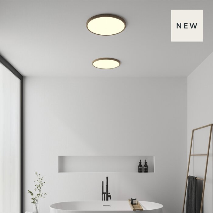 Ida - Kitchen & Bathroom Ultra-Slim LED Flush Ceiling Light - Wood - IP54 - Warm White