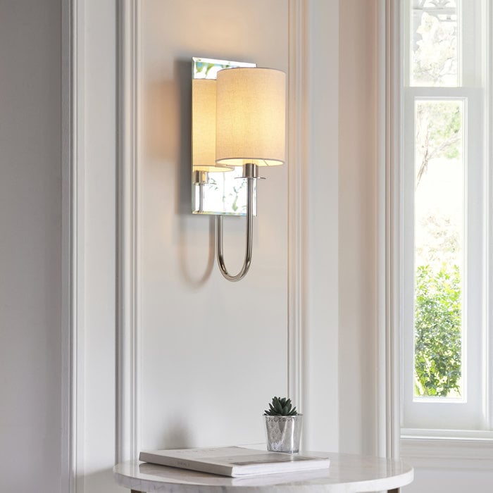 Jess - Mirrored Chrome Wall Light with Vintage White Shade