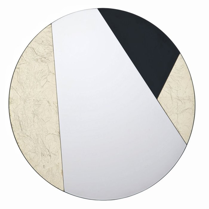 Joan - Gold Leaf & Piano Black Geometric Small Round Mirror