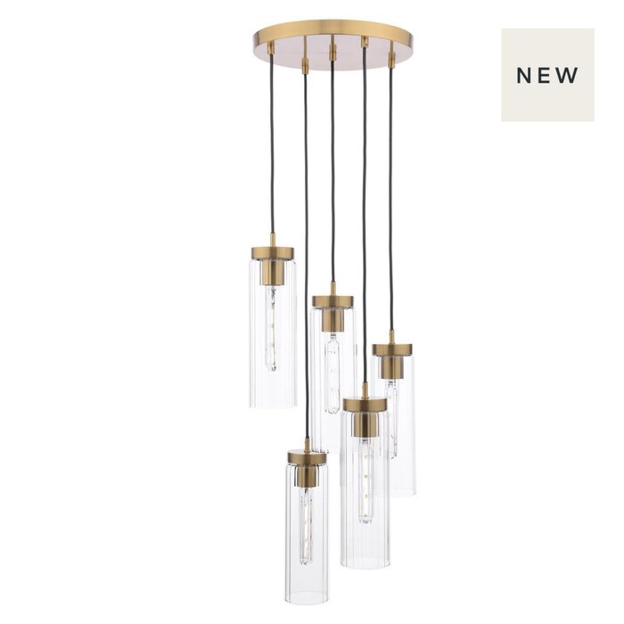 Jody - 5 Light Glass and Bronze Cluster Pendant