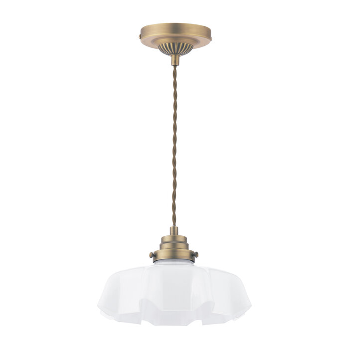 Laura Ashley Banham Pendant Light – Matt Antique Brass and White Glass
