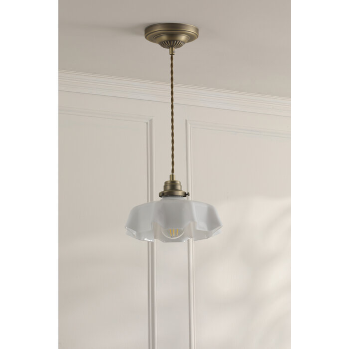 Laura Ashley Banham Pendant Light – Matt Antique Brass and White Glass