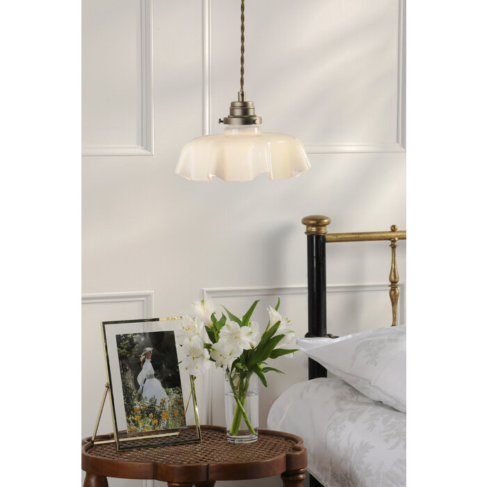 Laura Ashley Banham Pendant Light – Matt Antique Brass and White Glass