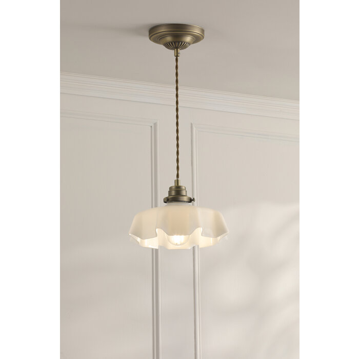 Laura Ashley Banham Pendant Light – Matt Antique Brass and White Glass