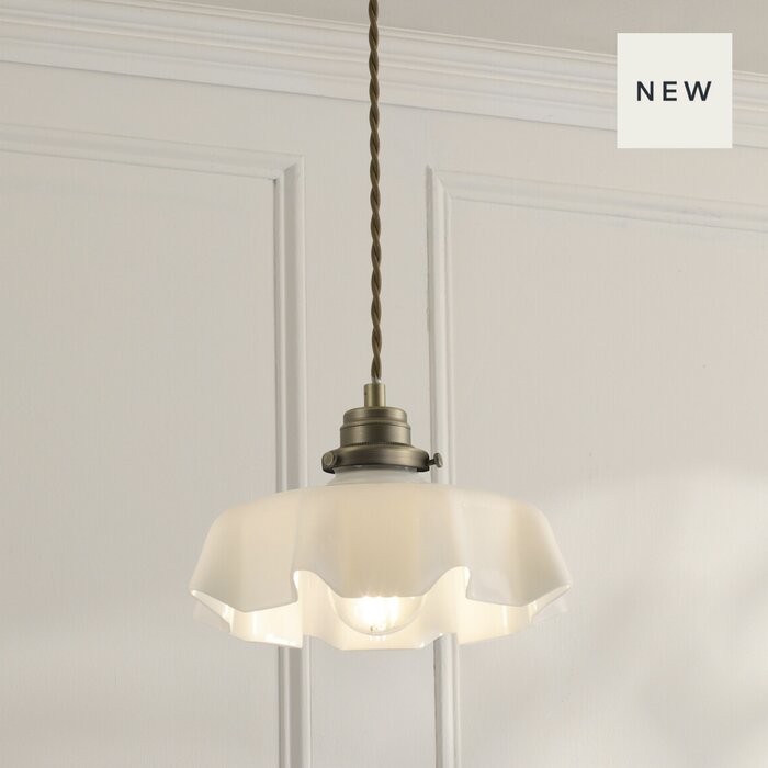 Laura Ashley Banham Pendant Light – Matt Antique Brass and White Glass