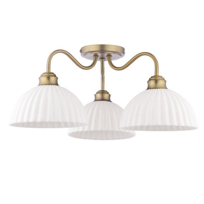 Laura Ashley Durford 3 Light Semi-Flush Ceiling Light – Matt Antique Brass and White Ceramic