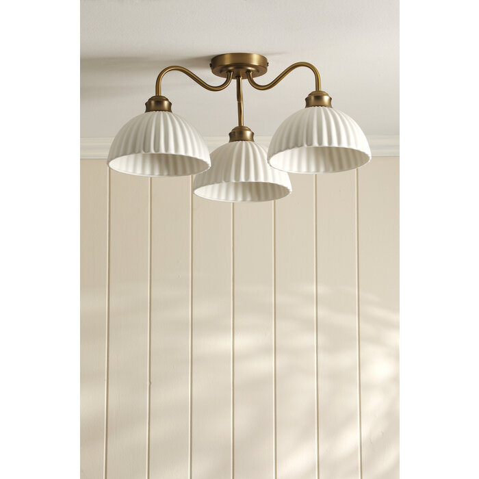 Laura Ashley Durford 3 Light Semi-Flush Ceiling Light – Matt Antique Brass and White Ceramic