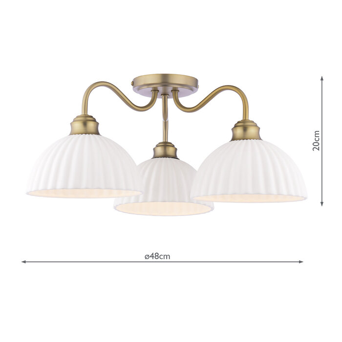 Laura Ashley Durford 3 Light Semi-Flush Ceiling Light – Matt Antique Brass and White Ceramic