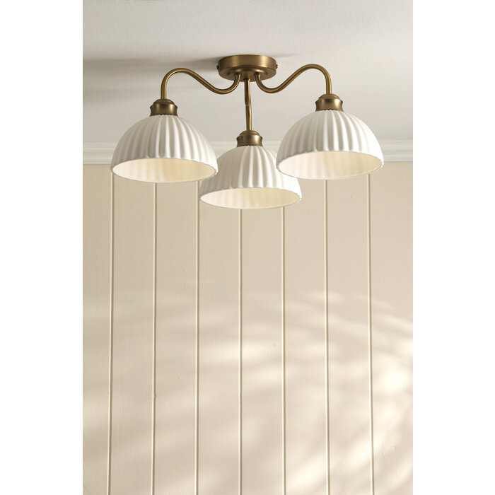 Laura Ashley Durford 3 Light Semi-Flush Ceiling Light – Matt Antique Brass and White Ceramic