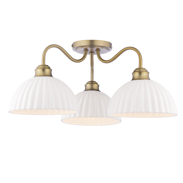 Laura Ashley Durford 3 Light Semi-Flush Ceiling Light – Matt Antique Brass and White Ceramic