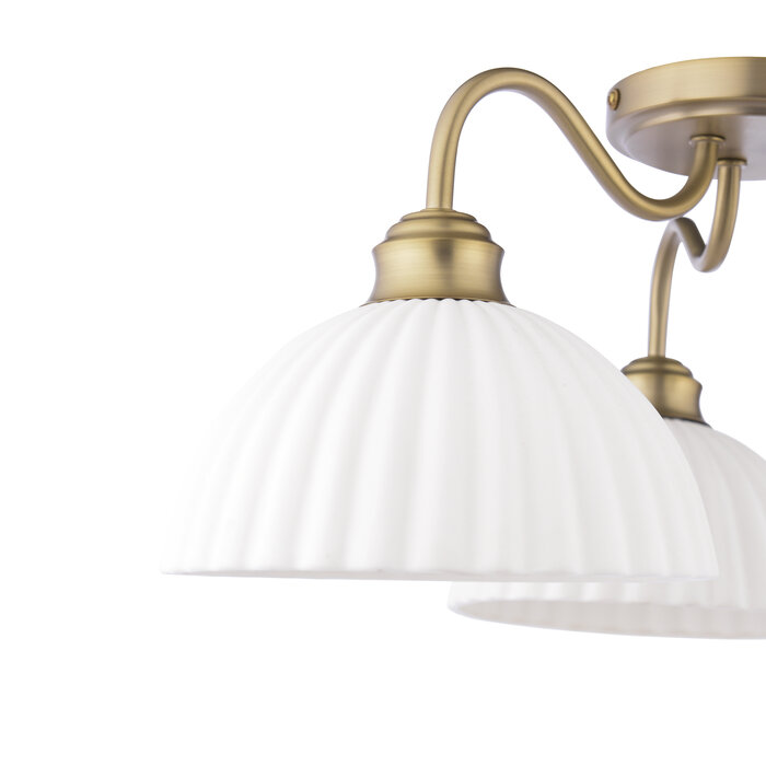 Laura Ashley Durford 3 Light Semi-Flush Ceiling Light – Matt Antique Brass and White Ceramic