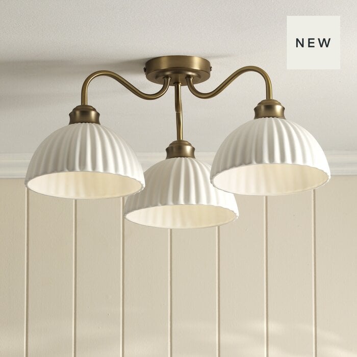 Laura Ashley Durford 3 Light Semi-Flush Ceiling Light – Matt Antique Brass and White Ceramic