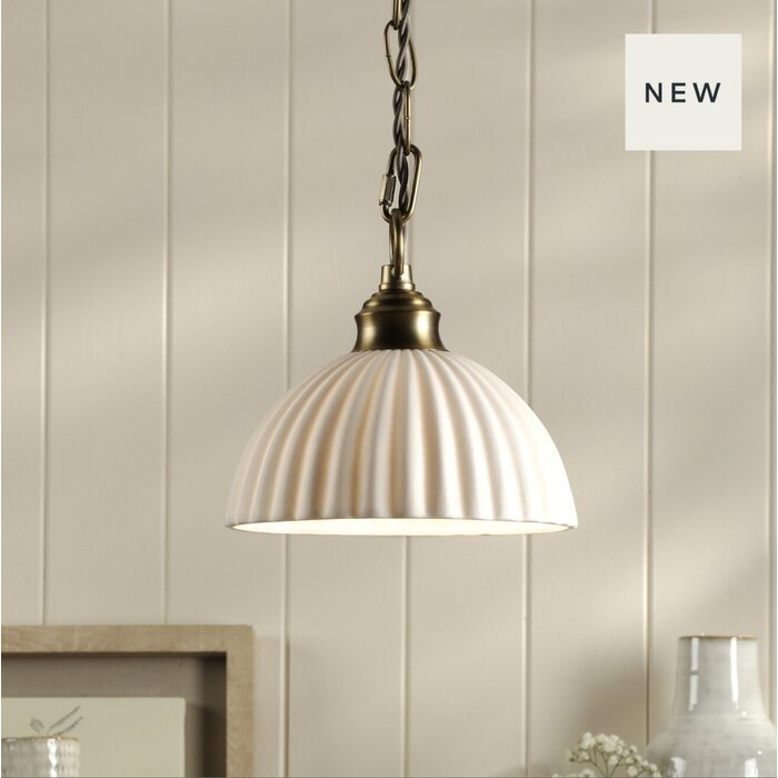 Laura Ashley Durford Pendant Ceiling Light – Matt Antique Brass and White Ceramic