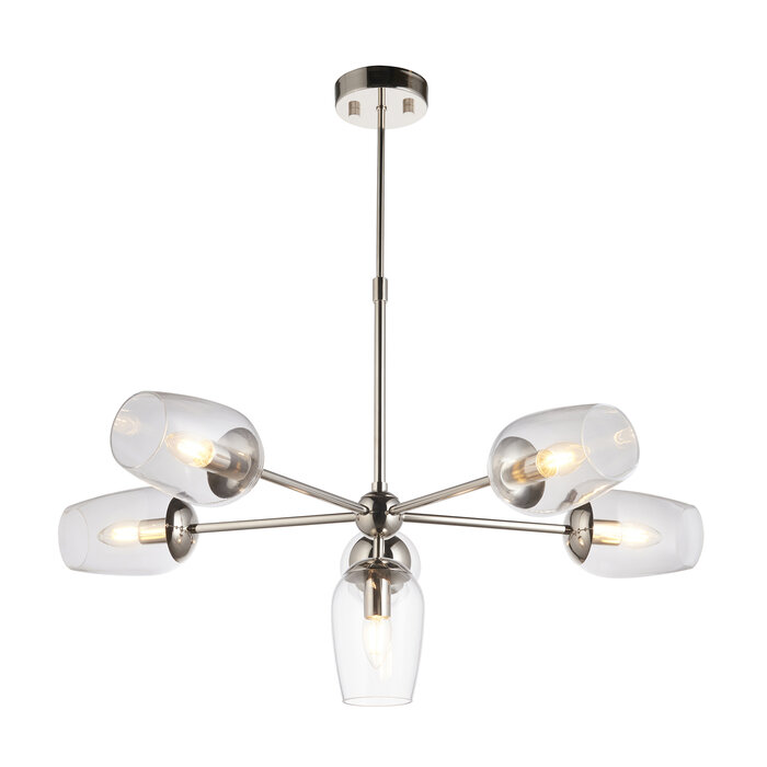 Leda - Adjustable 6 Light Pendant - Nickel & Glass