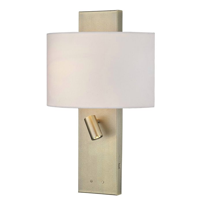 Leo - Textured Aged Brass Wall Light with LED Reader & USB Charger Port