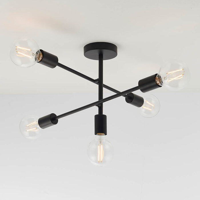 Loft - Semi Flush Industrial Ceiling Light - Matt Black