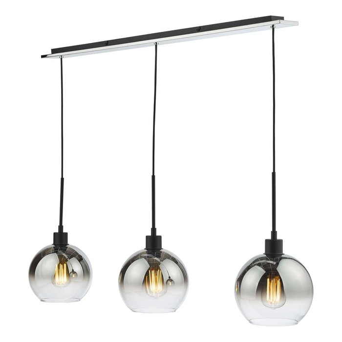 Lucy - 3 Light Smoked Glass Bar/Kitchen Island Dining Table Pendant Light - Matt Black Ombre Smoked Glass