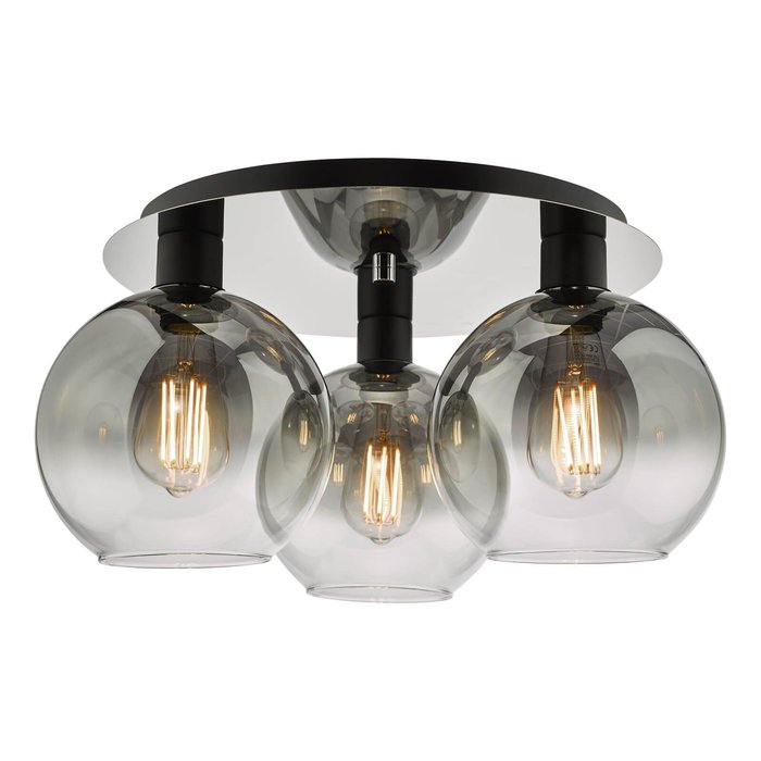 Lucy - Black and Ombre Smoked Glass 3 Light Flush Light