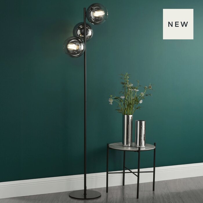 Lucy - Matt Black & Smoked Glass Ombre 3 Light Floor Lamp
