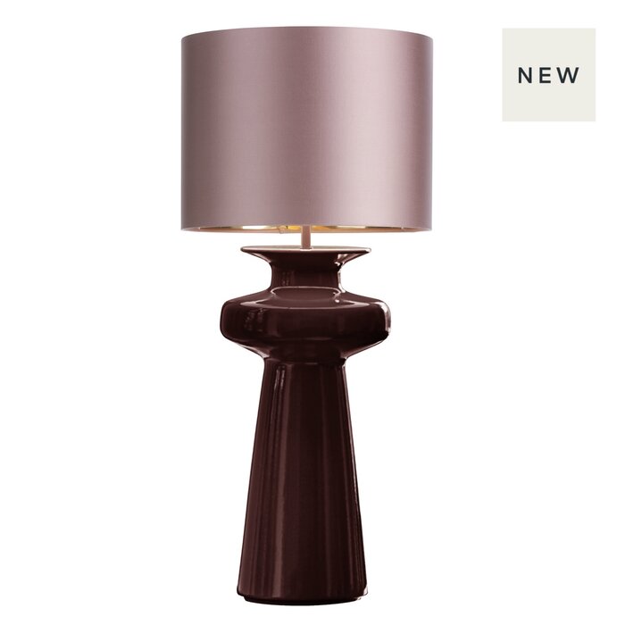 Lustre - Aubergine Table Lamp with Dusky Pink Drum Shade - David Hunt Lighting